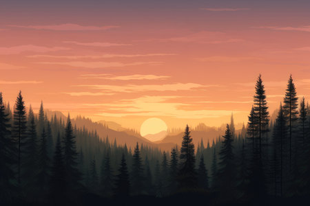 Sublime Twilight: Minimalist Pine Forest, Northern Eleganceの素材