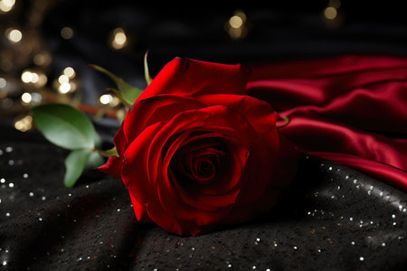 Graceful Scarlet Bloom on Black Silkの素材