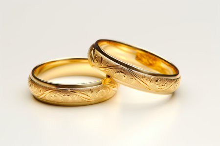 Glistening Gold Rings in a Serene Backgroundの素材