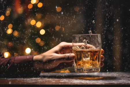 Whiskey Tumbler Amidst Snowflakes and Yuletide Delightの素材