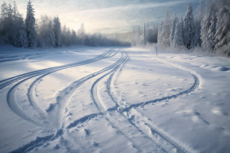 Frozen Trail: Vehicle Marks in Snowの素材