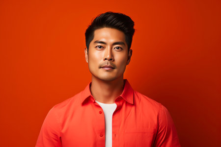 Stylish Asian Model in Coral Ambianceの素材