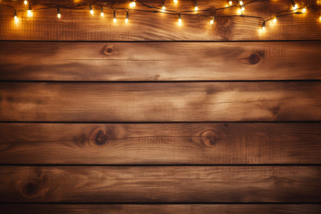 Festive Glow: Christmas Lights on Woodの素材