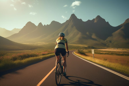 The Freedom of Cycling: Woman on Mountain Roadsの素材