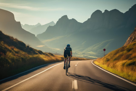 Awe-Inspiring Cycling Journey: Woman on the Roadの素材
