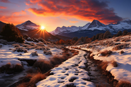 Evening Glow over Icy Mountain Rangeの素材