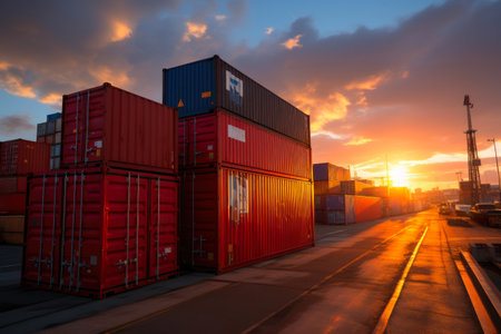 Evening Descends on Stacked Shipping Cratesの素材
