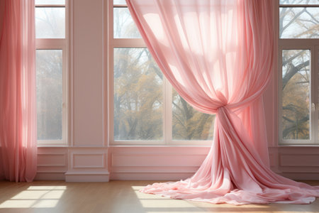 Serenity in an Unoccupied Space: Backlit Window and Pink Draperyの素材