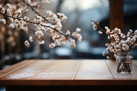 Snowflakes Dance Behind Empty Tableの素材