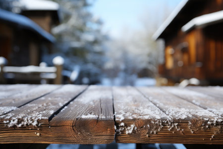 Frosty Elegance: Snowfall on White Wooden Planksの素材