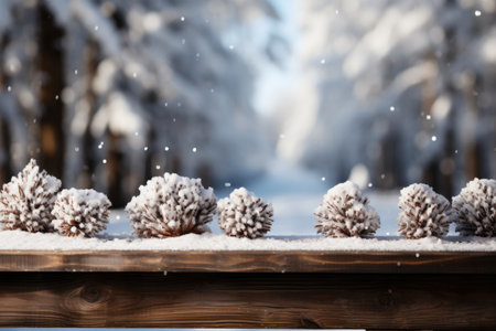 Serene Snowscape: Close-Up of Unpainted Wooden Planksの素材