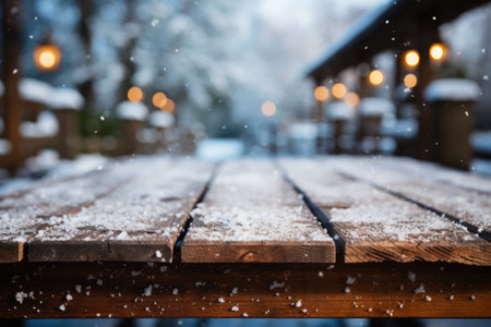 Winter Wonderland: Close-Up of Empty White Wooden Boardsの素材