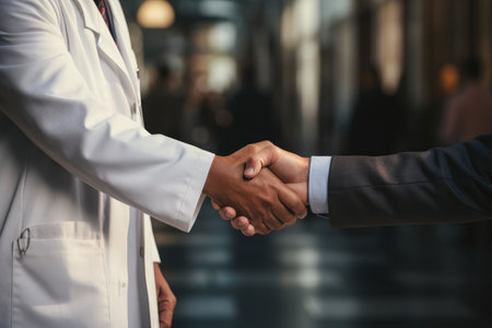 Professional White-Coated Doctor Engaging in Handshakeの素材