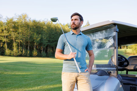 Sunny Day Golfing with a Cartの写真素材
