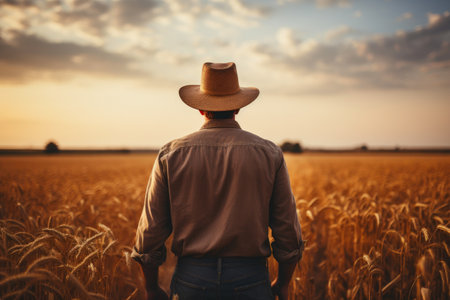 Rural Charm: Farmer Amidst Wheatの素材