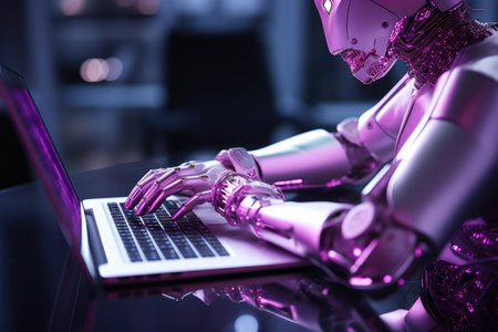 Futuristic Robot Engaging Laptop Interfaceの素材