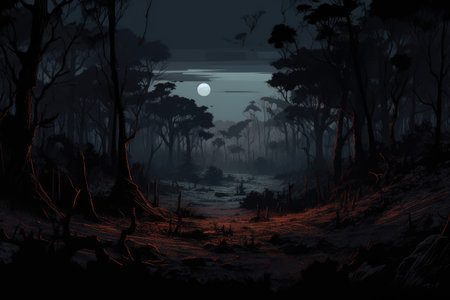 African Wilderness at Midnight: Clearing in the Darkの素材