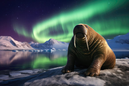 Aurora Over Walrus Habitat in Twilightの素材