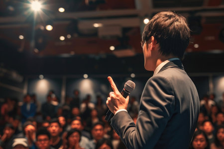 Professional Asian Presenter Receives Applauseの素材