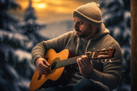 Christmas Elegance: Guitar Harmony in Snowの素材