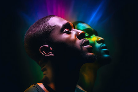 Soulful Hues: African Man Amidst Prism Shadowsの素材