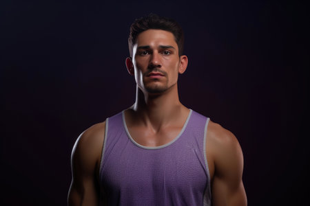 Towering Fit Male Model in Sleeveless Purple Shirtの素材