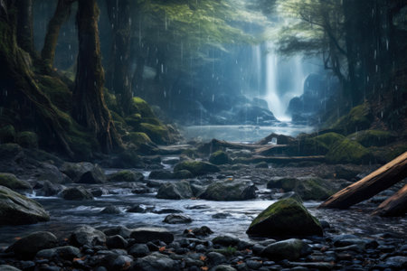 Enchanting Forest Bliss by the Mountain Riverの素材