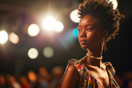 Elegant Black Female Model Strutting on Catwalkの素材