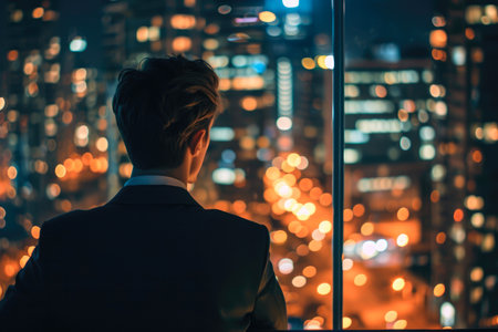 City Dreams: A Young Executive's Nighttime Reflectionの素材