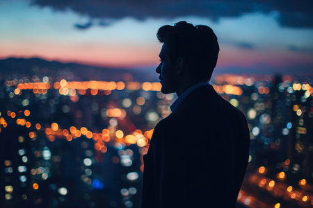 Nighttime Reflections: A Prosperous Businessman's Viewの素材