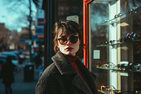 Fashionable Lady Showcasing Trendy Eyewear Shopの素材