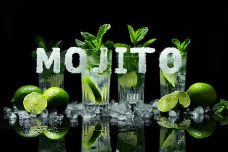 Ice-Clad 'Mojito' with Stylish Glassware and Fresh Ingredientsの素材