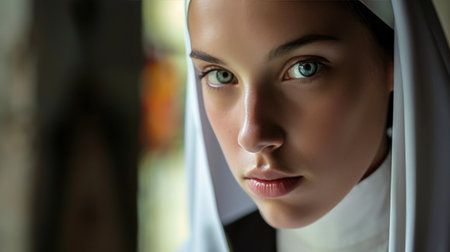 Soulful Stare: Frontal Image of a Serene Sisterの素材