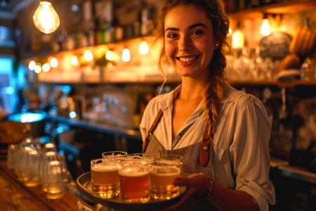 Happy Bartender Serving Beer Delightの素材
