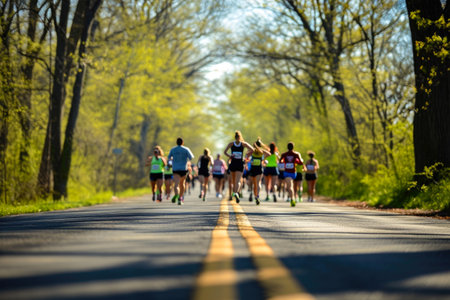 Energetic Athletes in Colorful Spring Marathonの素材
