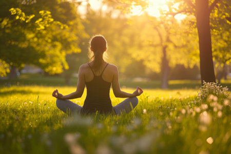Serenity Amidst Nature: Spring Yoga in the Parkの素材
