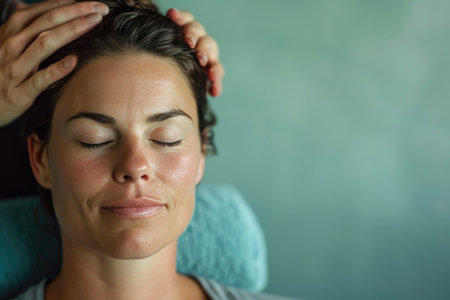 Radiant Beauty: A Woman's Wet Face in Warm Ambient Lightの素材