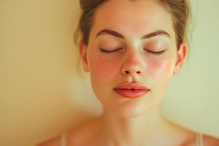 Serenity Captured: Tranquil Facial Bliss in Morning Glowの素材
