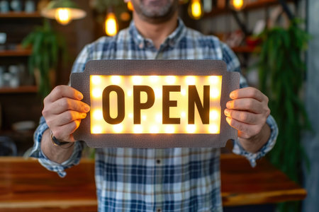 Reopening Delight: Greeting Guests with an 'OPEN' Lightboxの素材