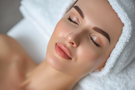 Elegance Redefined: Portrait of a Woman Pampering Herselfの素材