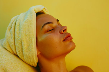 Soft Serenity: Woman's Relaxed Spa Glow in Pastelsの素材