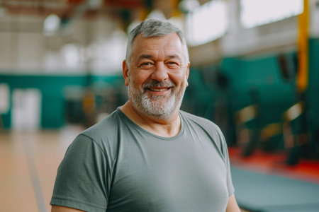 Joyful 55-Year-Old Engaged in Gym Workoutの素材