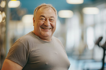 Healthy Lifestyle: Smiling Middle-Aged Man Exercisingの素材
