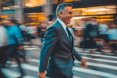 Long Exposure: Dapper Man Walking Through Urban Lifeの素材