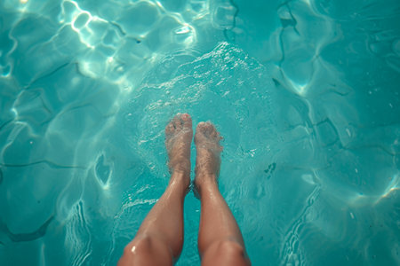 Tranquil Poolside: Graceful Leg Submersionの素材