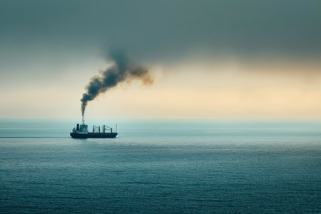 Ocean Vista: Distant Smoky Silhouetteの素材