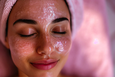 Radiant Rejuvenation: Woman Experiencing Soothing Facial Blissの素材
