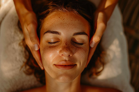 Morning Bliss: Serene Woman Embracing a Rejuvenating Massageの素材