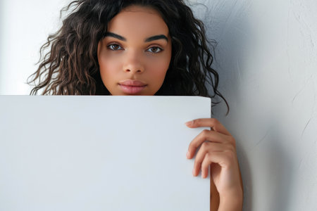 Confident Elegance: Woman with Blank Billboardの素材