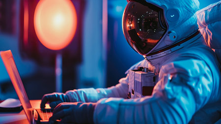 Space Station Desk Job: Close-Up of Astronaut's Screen Timeの素材